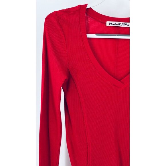 Michael Stars Waffle Knit T Shirt  Long Sleeve V Neck Reverse Seam - Picture 3 of 16